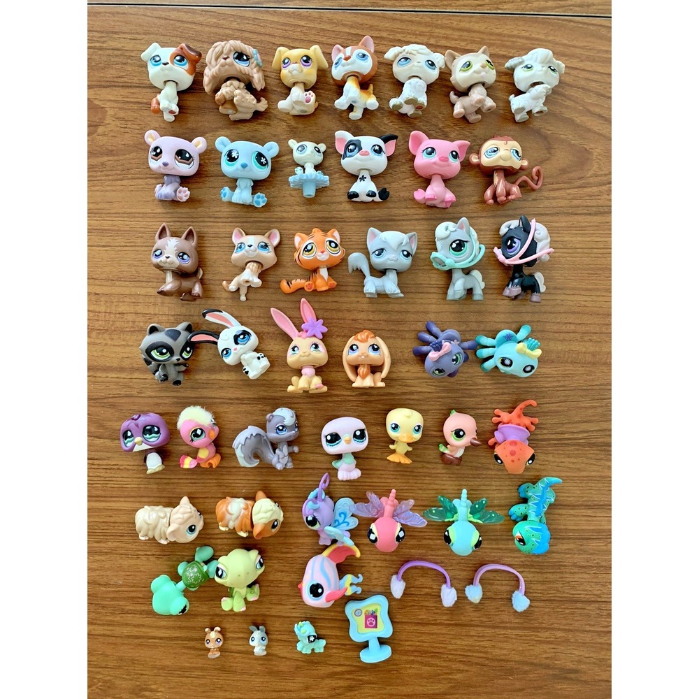 Hasbro LPS Lot of 47 Littlest Pet Shop Various Animals + Accessories As Pictured